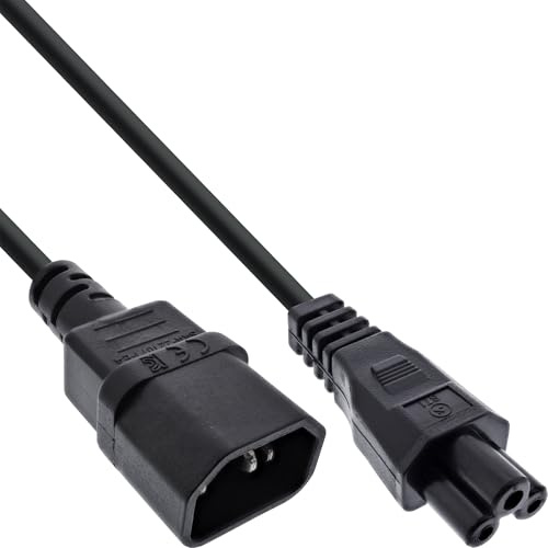 Inline Netzkabel C14 Kupplung auf C5 Stecker, Stromkabel für Laptop, Beamer, Netzteile, vergossene Stecker, schwarz, 2m, 16552