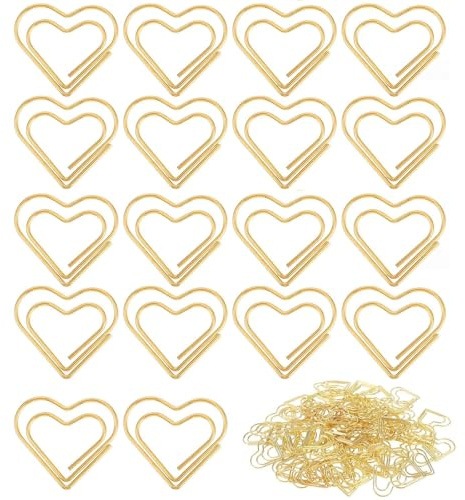 50 Stück Büroklammern Herz Gold Herzförmige Büroklammern Motiv für Hochzeit Deko, Postkarten, Schule Bürobedarf