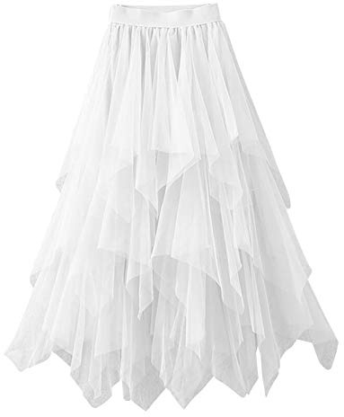 Dam maxikjol lång chiffong meshkjol festlig omlottkjol balettkjol hög midja midikjol en linje kjol elegant damkjol lätt sommarkjol ledig strandkjol tunn veckad kjol, Vit, XL