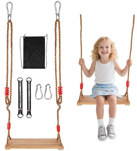 WUSUPU Schaukel Garten,Kinderschaukel Outdoor Indoor,Kinderschaukel aus Holz Schaukelbrett,Holzschaukel Outdoor,Extra Breite Holzschaukel,Schaukelsitz,Brettschaukel,HöHenverstellbar