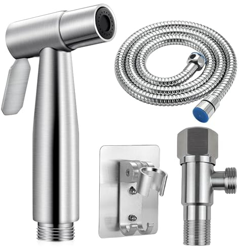 Handbrause Bad Bidet für Bidet Armaturen WC, Edelstahl Handbrause Waschbecken mit Eckventil 1/2 und eine G3/8 Toilette Waschen mit Schlauch für WC Persönliche Hygiene