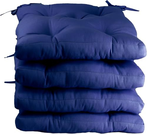 MORE FREE-Pack 4 Cojines para Silla，Cojin de Asiento Decorativo Funda de Poliéster y Relleno de Fibra Hueca 45x45x5cm,Ideal para Comedor, Terraza, Salón y Restaurante (Azul, Pack 4)