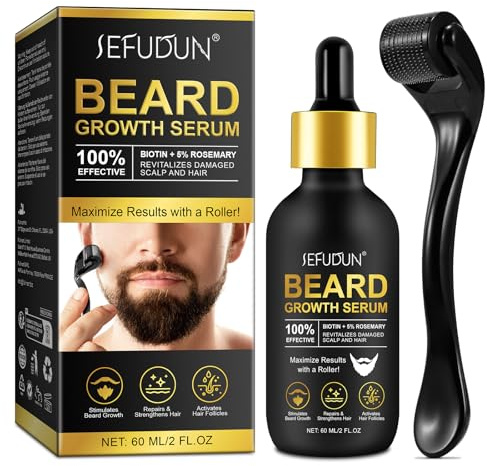 Beard Growth Kit, Beard Growth Serum with Roller, Beard Grooming Kit for Men, Beard Growth Oil - Rapid Growth & Thickening for Men