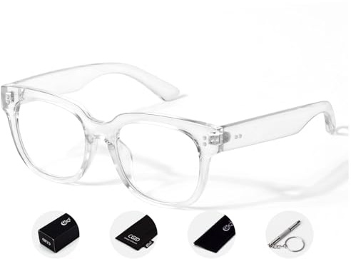 CGID Grandes lunettes en verre transparent sans correction pour homme et femme - Cadre carré épais - Verre de fenêtre - Protection 100 % UV400, transparent, L