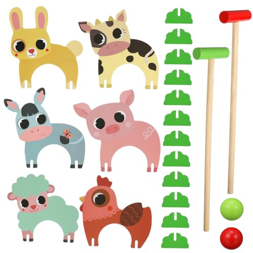 Toyvian 1Satz Tierisches Krokettspiel für Junge Mädchen mit Holz-mallets und Bällen Kreatives Indoor Outdoor-Spielzeug für Ganze Familie Fördert Hand-Augen-koordination und Interaktion