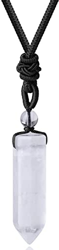 XIANNVXI Collier En Cristal De Roche Clair Pendentif Cylindrique En Pierre PréCieuse Naturelle Cordon Ajustable Bijou Spirituel Reiki Cadeau Saint Valentin Pour Hommes Femmes