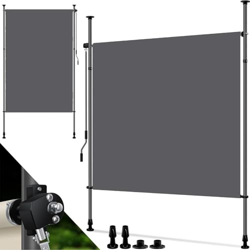 Tenda da sole verticale con morsetto per esterni, Beige con manovella senza fori, frangivista, allungabile e opaca, tenda da sole verticale balcone e terrazza, impermeabile, Beige