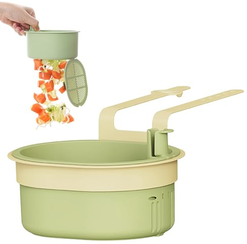 SacJkt Colador Fregadero, 2 en 1 Colador Fregadero de Cocina, Cesta de Filtro Ajustable, Cesta Filtro para Residuos de Cocina（Verde）