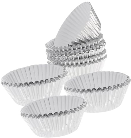 ULTECHNOVO 100 pezzi Pirottini Alluminio Spessi per Mini Muffin e Cupcake Stampi Resistenti per Feste Compleanni e Shower Contenitori Eleganti per Dolci e Snack