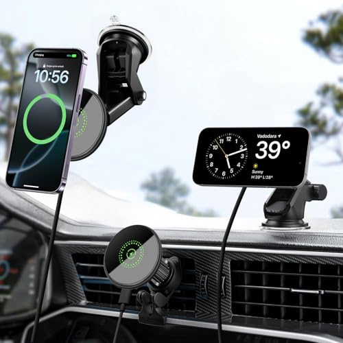 Chargeur sans Fil Voiture Magnétique Rapide 25W Support Telephone Voiture | Chargeur Induction Voiture pour Magsafe, Support de Aération/Tableau de Bord pour iPhone 17/16/15/14/13/12 Air Pro Max