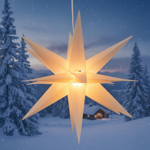 3D Außenstern Kaspar, Weihnachtsstern, 18 Spitzen, Ø 55 cm Trafo weiß offen | Wetterfest, aus Polypropylen, einfache Montage, inkl. 7 m Kabel und LED Leuchtmittel, ideal für Außenbereiche.