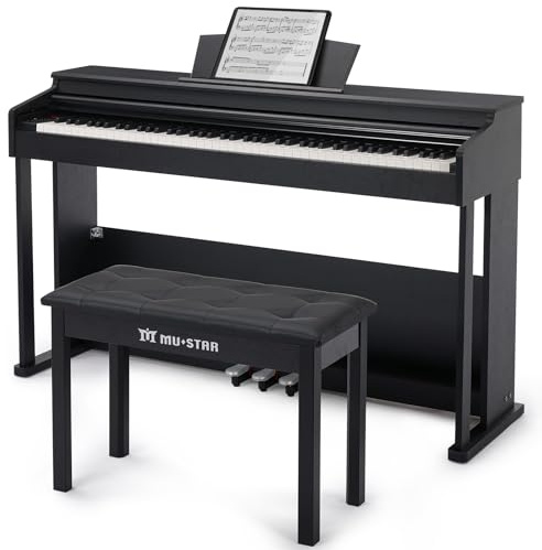 MUSTAR 88 Key Piano Keyboard Hammer Action Fully Weighted with Piano Bench | Digital Piano 88 Weighted Keys with Stool, Grand Piano Tone, 3-Pedal Unit, 800 Tones, 600 Rhythms, 80 Demo, USB/MIDI, Black