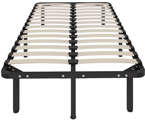 HOMCOM Struttura Letto Singolo 90x190 cm a 28 Doghe, Rete Letto Singolo in Legno con Struttura in Acciaio e Spazio Contenitore Inferiore, per Camera da Letto, Montaggio Facile, Altezza 31cm, Nero