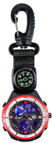 Reloj de navegación al aire libre, herramienta de dirección de supervivencia, tamaño de bolsillo con mosquetón, de aleación resistente con esferas transparentes, equipo de camping y senderismo