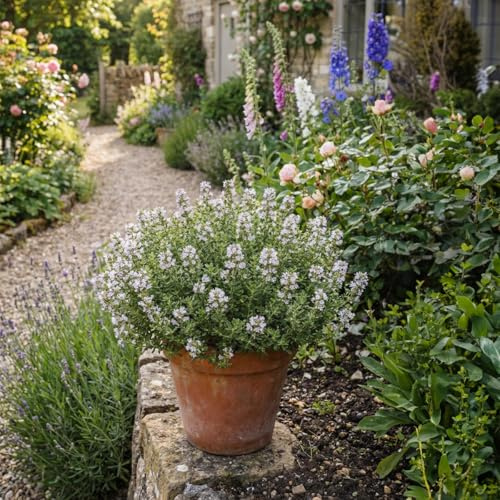 Bloomique - Lot de 6 - Thymus vulgaris - Thym véritable - Rustique - Plantes balcon - Plantes aromatiques - Parfumées - Hauteur 10-20 cm - Pot 9 cm