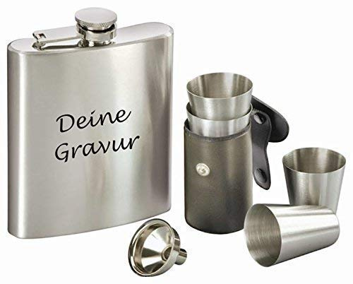 INOX Flasque à Whisky Set INCL. Gravure Verres à Schnaps Entonnoir pour Remplissage Laser Gravure Flachmannset