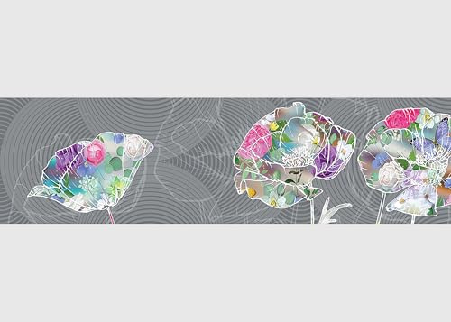 AG Design Selbstklebende Bordüre Blumen, WB 8244 | Wasserfest Dekoration für Wände, Möbel, Tapeten, Wandverkleidungen und Türen, Folie, Mehrfarbig | Breite 500 cm x Höhe 13.8 cm