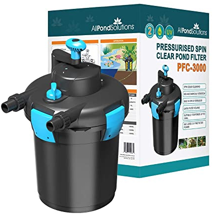 AllPondSolutions Pressurised Koi Fish Pond Filter with UV Steriliser - 2-in-1 Biological & Mechanical UV Pond Filter System - Easy to Clean & Maintain - for Outdoor Ponds Up to 3000 litres - PFC-3000
