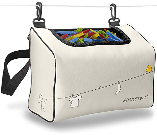FifthStart Multipurpose Peg Bag with Shoulder Strap and Waist Belt - Heavy-Duty Quick-Dry Bag with Washing Line Clips - 300-Peg Capacity (Open Mesh Base, Beige)