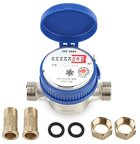 Cocoarm Wasserzähler Zapfhahnzähler Kaltwasser 1,5 m3 / h 0-40 ℃ Mechanischer Wasserzähler 15 mm 1/2 Zoll Wasserdurchflussmesser aus Kupfer