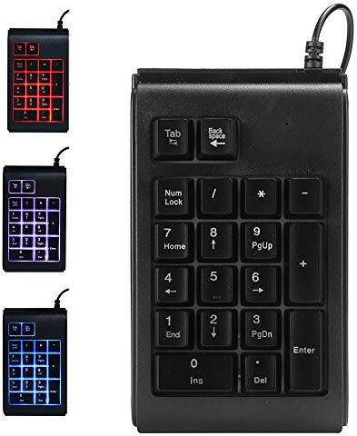 Goshyda Tastierino numerico cablato Tastierino numerico Portatile a 19 Tasti Tastiera retroilluminata Sensibilità Meccanica Tastierino numerico Nero Respirazione Tricolore per lapto(Nero)