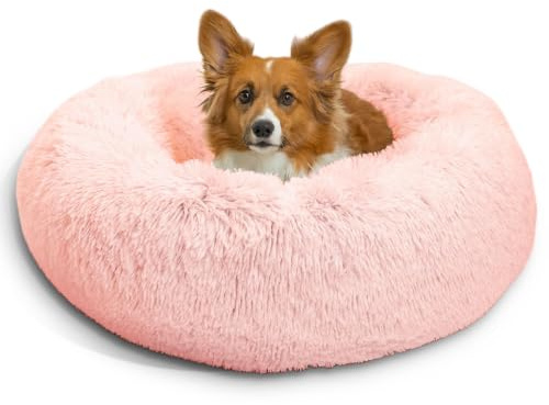 Best Friends by Sheri The Original Calming Donut Cat and Dog Bed in Shag Fur Cotton Candy Pink, Medium 30x30
