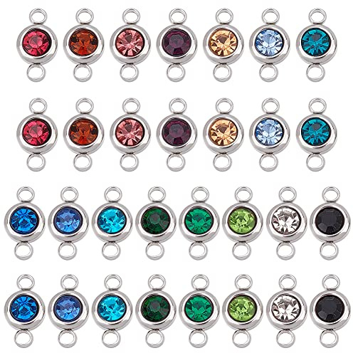 UNICRAFTALE 30pcs Strass Verbindungs Anhänger Charms 15 Farben Metall Flache Runde Kristall Verbindungs Charms Geburtsstein Anhänger Für DIY Halsketten Armband Ohrring DIY Schmuckherstellung