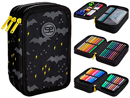 COOLPACK 3-FACH Mäppchen Federmappe Federtasche XXL Federtasche Federmappe Federmäppchen 44-teilig gefüllte Schüleretui 3-stöckig 19,5 x 12,5 x 6,5 cm Junge Mädchen (DARK NIGHT)