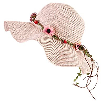 Anawakia Frauen Sonnenhüte Strand Kappe Cap Girlande Strohhut Wide Brim Strohhut Sommerhut