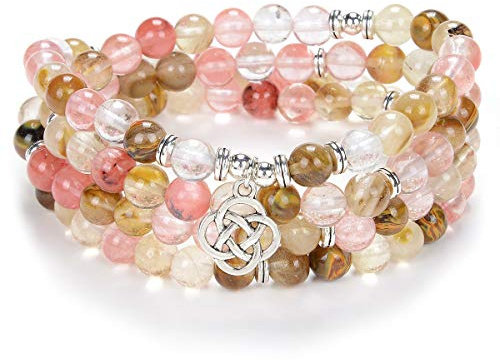 Keltische Geschenkideen 108 Mala Stein Perlen Armband Kristall Halskette mit Unendlichkeitsknoten Glücksbringer