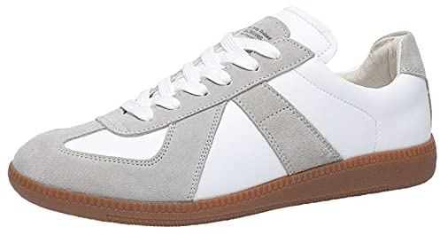 Scarpe da Skate Uomo Donna Sneakers da Tennis retrò in Pelle Antiscivolo per Abiti da Passeggio Casual,Bianca,40 EU