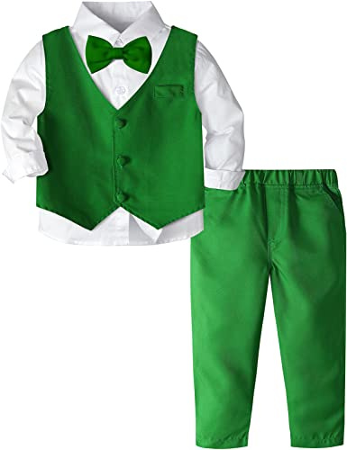 mintgreen Bröllopsklänningar för Pojkar, St Patricks Dag Outfit Gentleman Klädset Långärmad Skjorta, Grön, 18-24 månader, 90