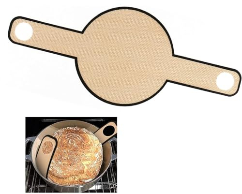 Tapis de Cuisson En Silicone Pour Four Hollandais,Tapis à Pain Réutilisable, Antidérapant Lavable Anti-Adhésif Long Manche Outil De Cuisson Rond Pour Remplacer Le Papier Sulfurisé (Marron)