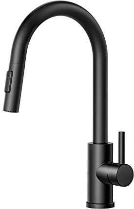 FORIOUS Wasserhahn Küche Schwarz, Hoher Bogen Küchenarmatur mit Herausziehbarer Brause Ausziehbar Armatur, Mischbatterie Spültischarmatur Küche Küchenarmaturen, 360° Schwenkbar