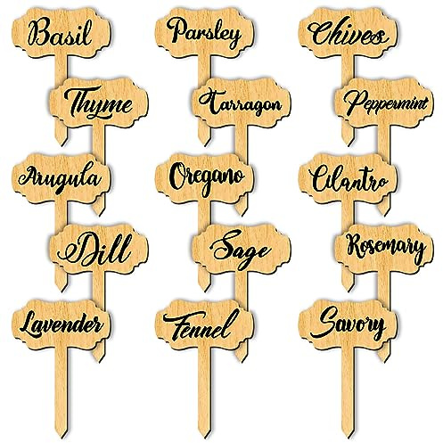 arricraft 15 Pcs Plant Labels, Wooden Herb Markers Herb T Type Tags Garden and Greenhouse Labels with Printed Herb Name Garden Tags for Indoor and Outdoor Potted Seed Herbs Unique Funny Gifts