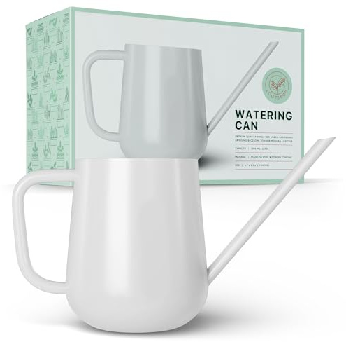 Loopseed Metal Indoor Plant Watering Can with Long Spout 1000ml - White | Rust-resistant galvanized steel water pot with precision spout for indoor succulents, houseplants, and bonsai