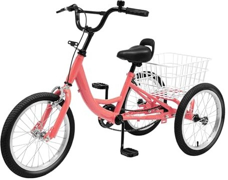 16 Zoll Dreirad für Kinder, Fahrrad mit 3 Rädern aus hochwertigem Stahl und Korb Single-Speed-Dreirad, 3-Rad Cruiser mit Korb, 3 Räder Kinderfahrräder Für Jungen/Mädchen (Hellorange, 16 zoll)