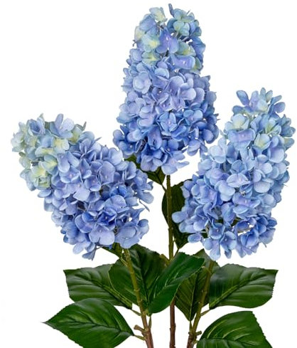 Arborus 3 flores artificiales de hortensias de color azul claro, flores artificiales de tallo largo de 28 pulgadas de largo para jarrón, flores de seda de tacto real para decoración de arreglos