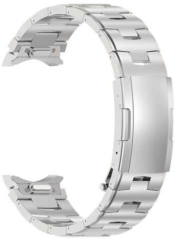 MaKTech Titan Band für Galaxy Watch 7 FE,[Keine Lücke] Metall Armband Band mit Frühling Taste,für Samsung Galaxy Watch 7 FE 6 5 4,40/42/43/44/45/46/47mm (Silber)