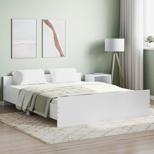 DJEKA Bettgestell 160x200 Holz Bett 160x200 mit lattenrost Holz Holzbett 160x200 Doppelbett mit Kopf- und Fußteil-Weiß-160 x 200 cm