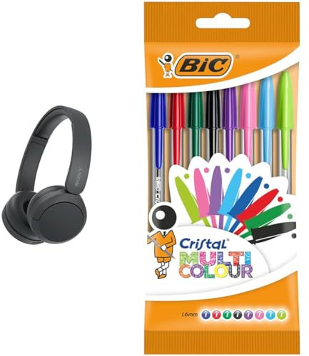 Sony WH-CH520 Wireless Bluetooth Headphones - up to 50 Hours Battery Life with Quick Charge & BIC Cristal Ballpoint Pens - Pack of 8 - Assorted Colours (Fashion + Standard)