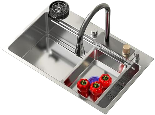 Küchenspülen Schöne Küchenspüle Aus Silbernem Edelstahl Leicht Zu Reinigendes Barwaschbecken Einbauwaschbecken Auf Der Arbeitsplatte Multifunktionales Siphon-Waschbecken ( Color : Silver , S : 80*45*2