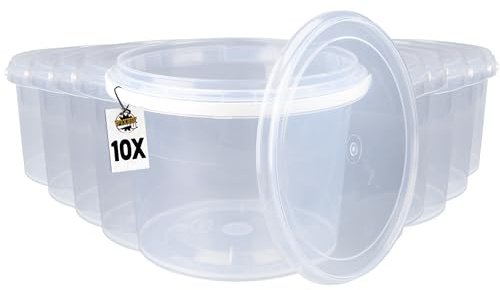 10 Eimer Mit Deckel 1,5l Transparent Rund | Kunststoff | Lebensmittelecht | Luftdicht Und Stabil | Leer Mit Griff Und Deckel Für Lebensmittel | Chemie | Tierfutter Geeignet