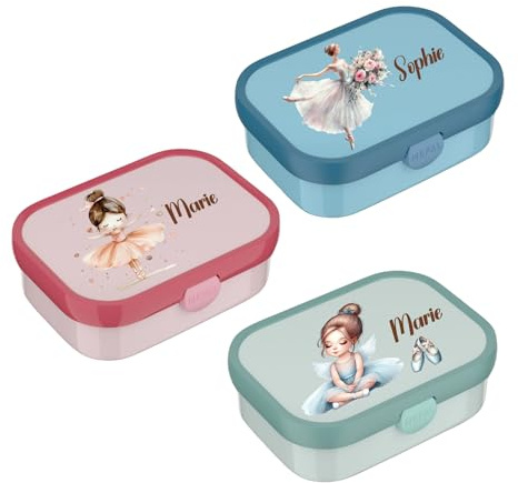 wolga-kreativ Mepal Campus Brotdose Kinder mit Fächern - Personalisierte Lunchbox mit Namen für Schule, Kindergarten und Einschulung - Motiv Ballerina Prinzessin