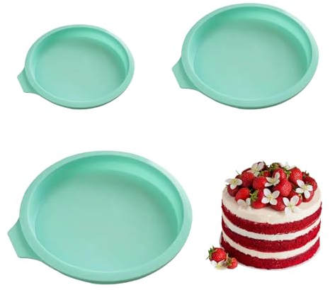 BSITSSS Stampi in Silicone per Dolci, 3PCS Stampi da Forno, 20cm/16cm/11cm Stampo per Torte Antiaderenti Rilascio Rapido Tortiera Silicone per Cheesecake Flan Pane Teglie