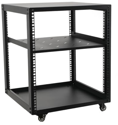 ECUTEE 12HE Server Rack Rackmount Server Gehäuse 477 x 509 x 645 mm, Offenem Rahmen verstellbare Tiefe Netzwerk Server Rack AV-Rack Serverschrank mit Rollen für Netzwerk IT Ausrüstung AV Ausrüstung