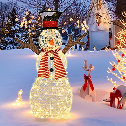COSTWAY LED Schneemann, 110 cm Weihnachtsdeko mit 80 LED-Lichtern, Weihnachtsfigur, Weihnachtsdekoration, Weihnachtsbeleuchtung für außen und innen