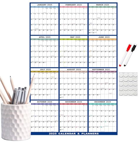 Wandkalender 2025, akademisches Jahr Wandplaner 2024-2025, trocken abwischbarer Kalender, Wandkalender mit Markern & Klebstoff, trocken abwischbarer Monatskalender, löschbarer Kalender 2025, Kalender