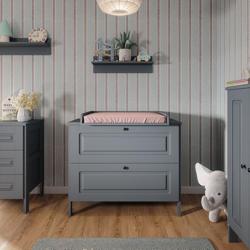 VitaliSpa Wickelkommode Ajaton, Grau, 108 x 98 cm | mit 2 Schubladen, geeignet für handelsübliche Wickelauflagen bis 85 cm