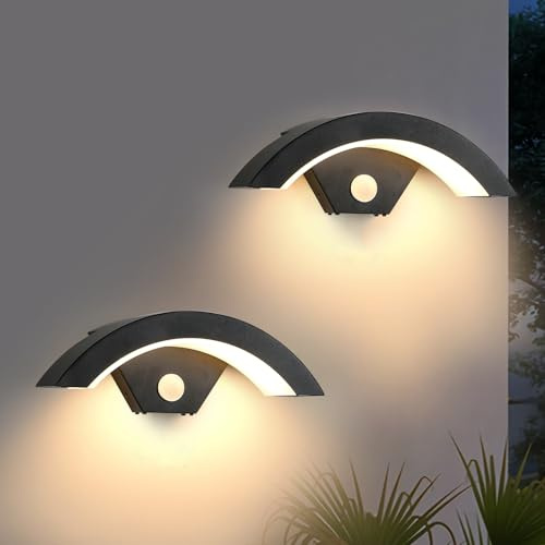 SENQIU 2 Stück Außenwandleuchte mit Bewegungsmelder, 24W Wasserdicht IP65 | LED Wandleuchte Außen, 3000K Warmweiß Moderne Außenlampe Wandlampe für Garten Terrasse Eingang Villa Veranda, Schwarz